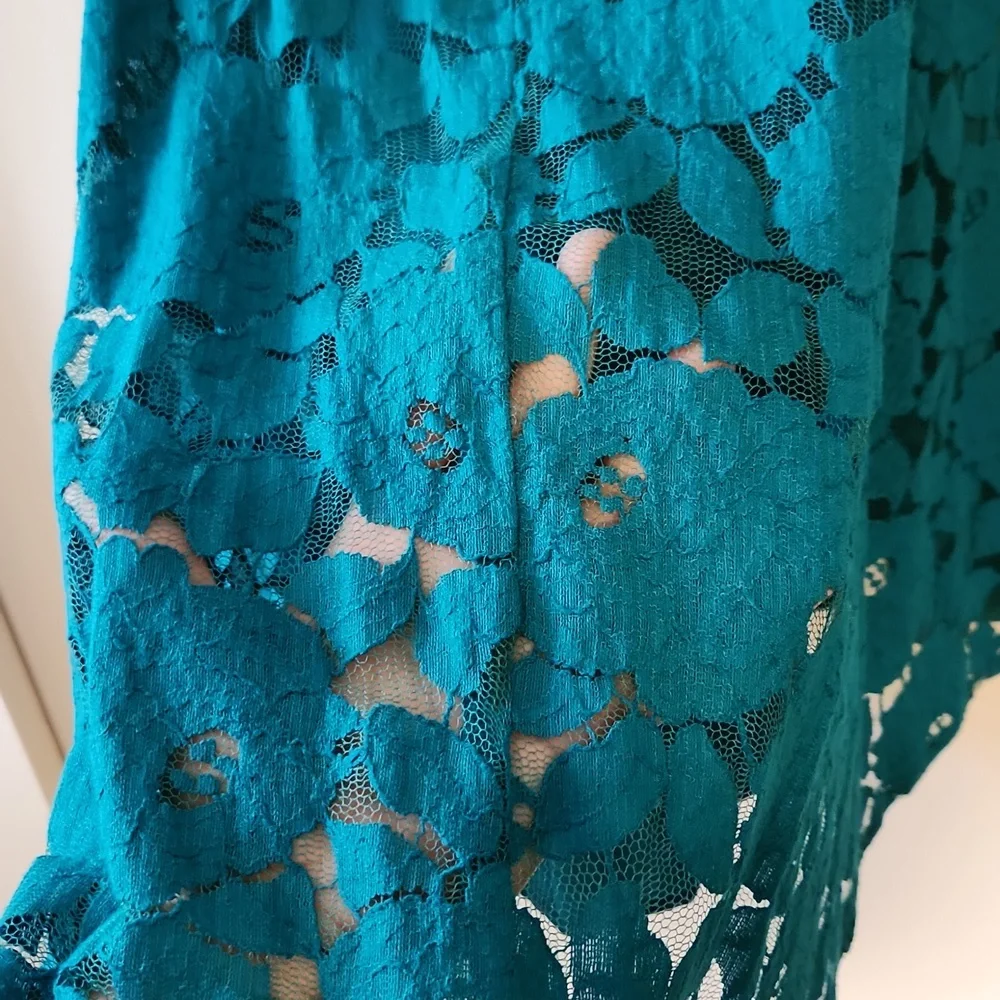 Teal Lace Overlay Dress - Picture 4 of 4